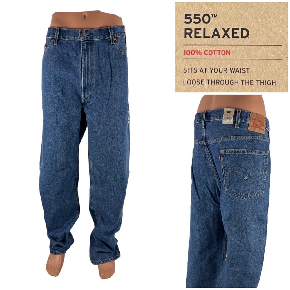 Levis 550 Mens 44 x 34 Jeans Relaxed Fit Tapered Leg Red Tab Blue NWT $69.50